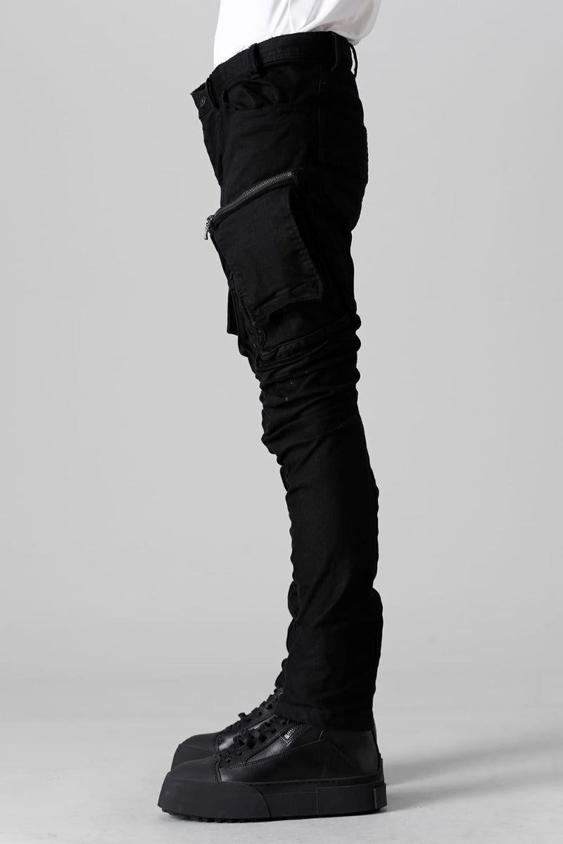 10.5oz ストレッチデニム ダメージペイント カーゴスキニーデニム