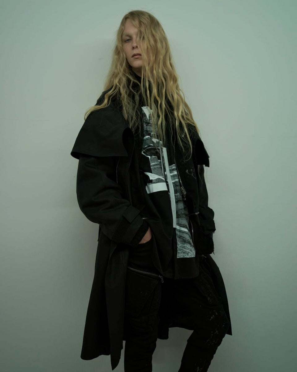 10.5oz ストレッチデニム ダメージペイント カーゴスキニーデニム