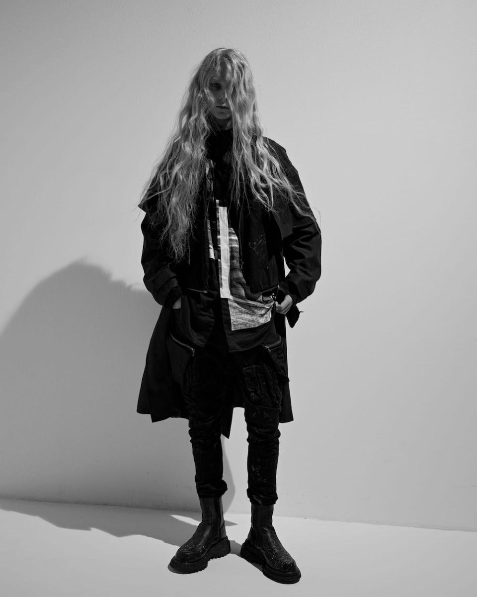 10.5oz ストレッチデニム ダメージペイント カーゴスキニーデニム