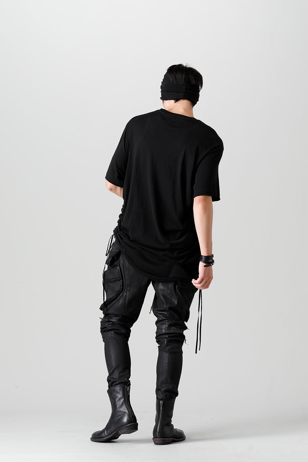 コットン/キュプラ ジャージー ドローコード ショートスリーブTシャツ ブラック