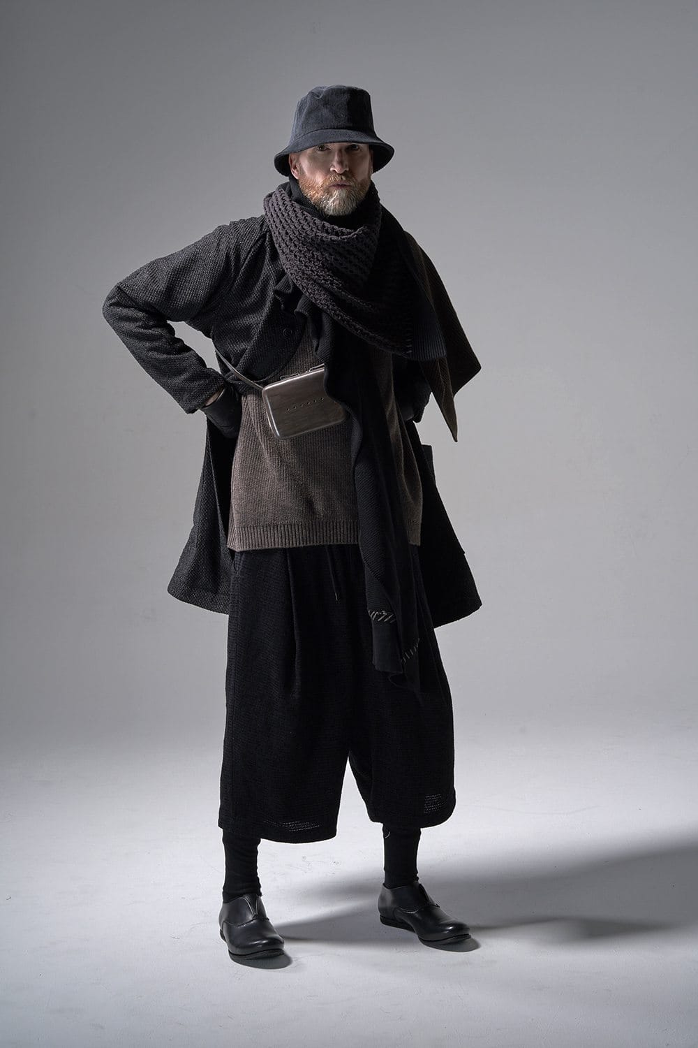 Patchwork stole Merino wool / Cotton Black Mix