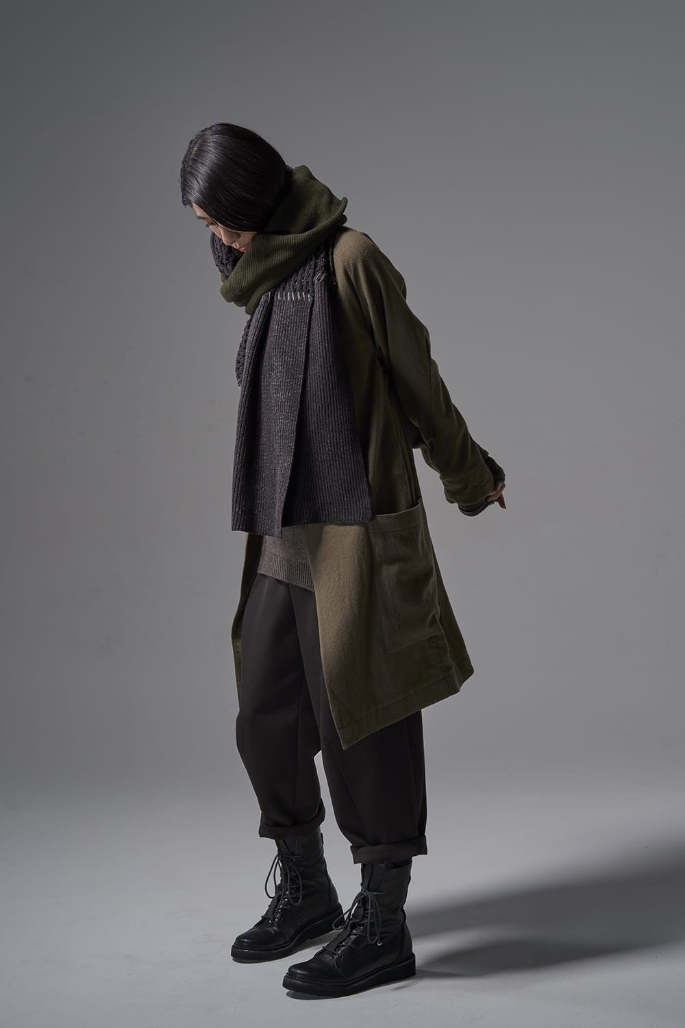 Patchwork stole Merino wool / Cotton Olive Mix