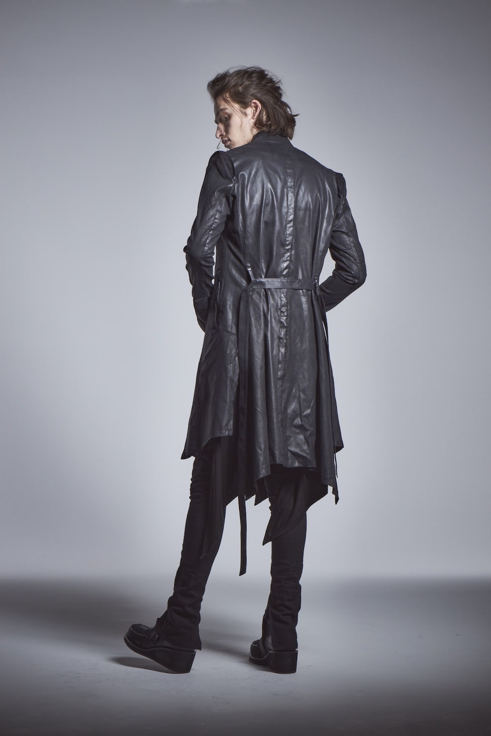 Leather Epaulet Long Jacket