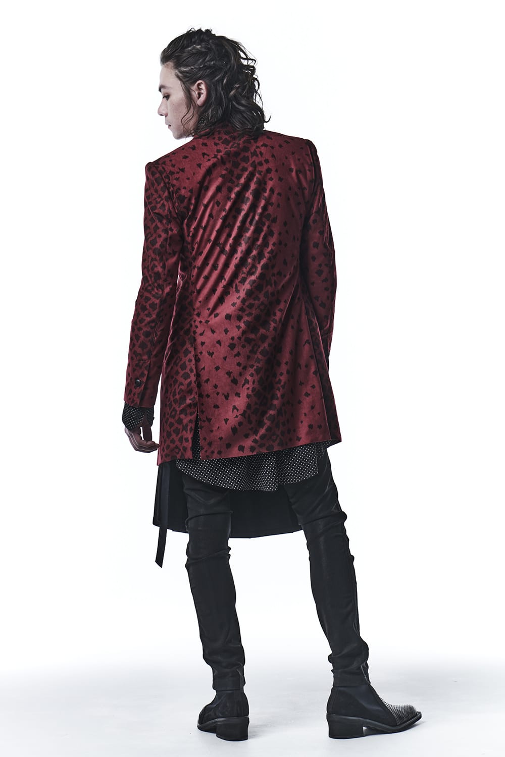 Leopard Suede Peaked Long Jacket Red