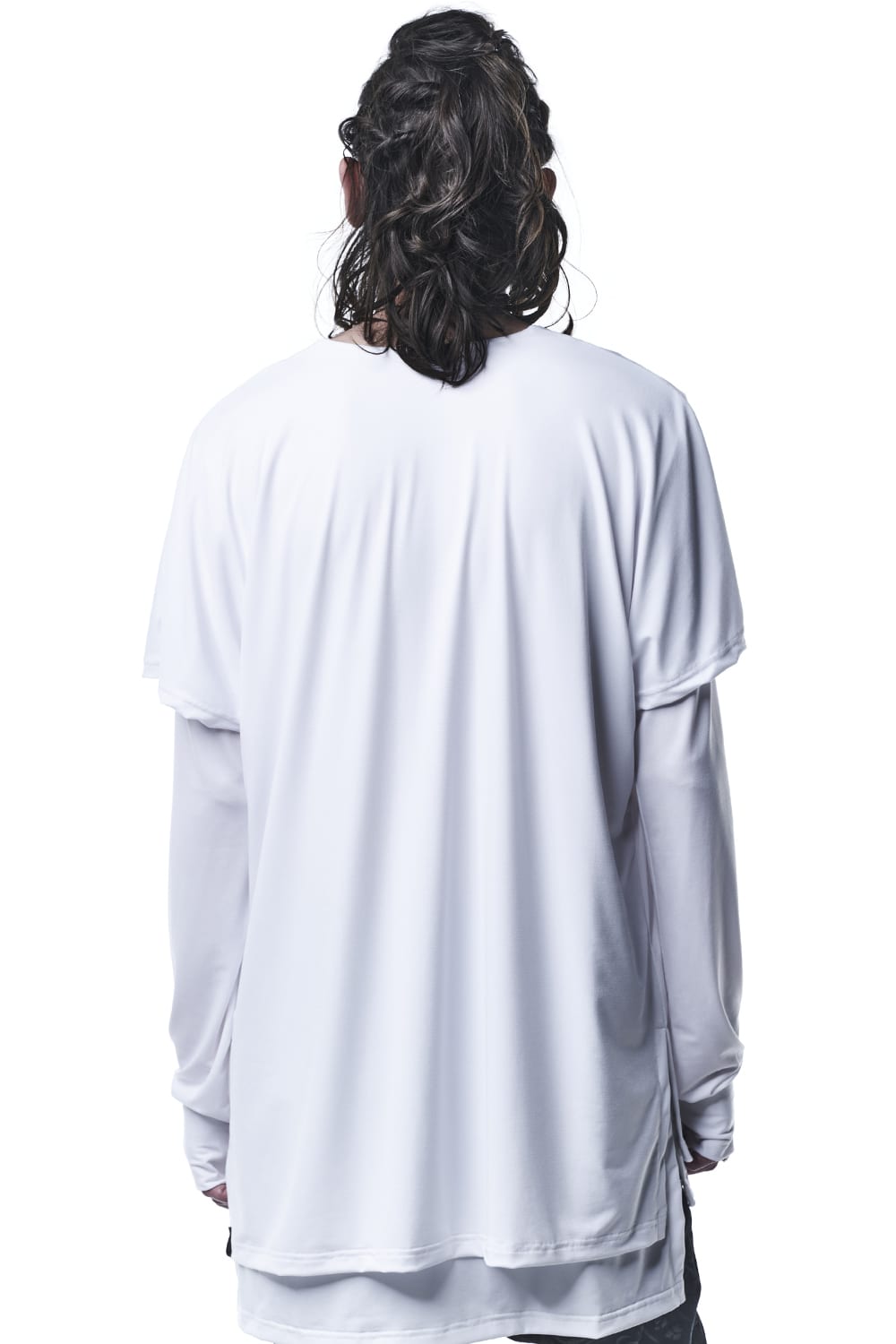 レイヤード ロングスリーブ VネックTシャツ ホワイト&ホワイト