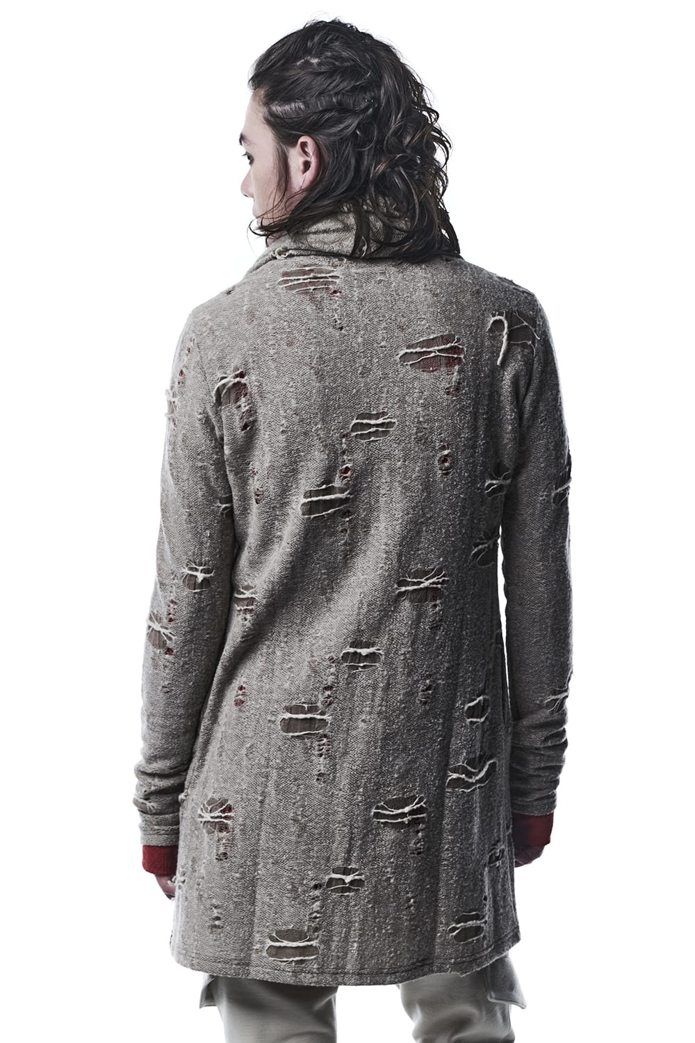 Damage Jersey Shawl Cardigan Beige