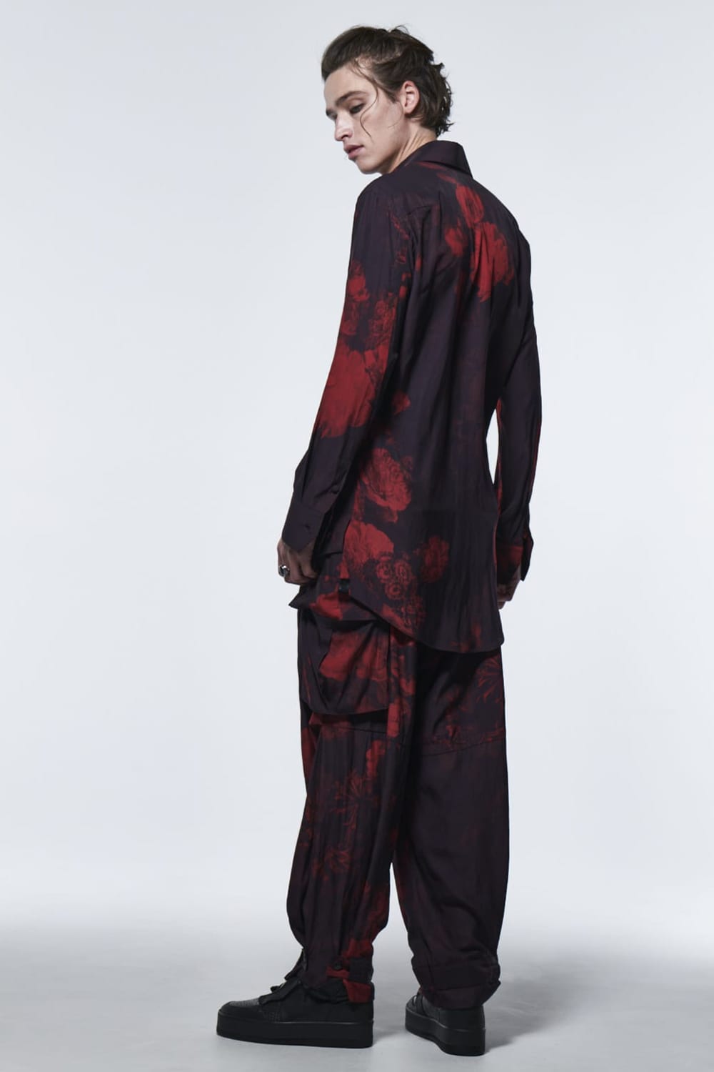 ワイド カーゴパンツ ブラック & レッド