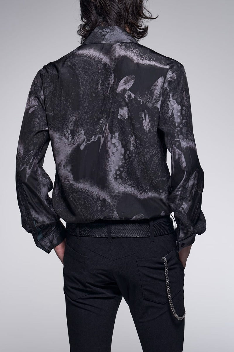 Paisley Print W-Cuffs Shirt Black&Gray