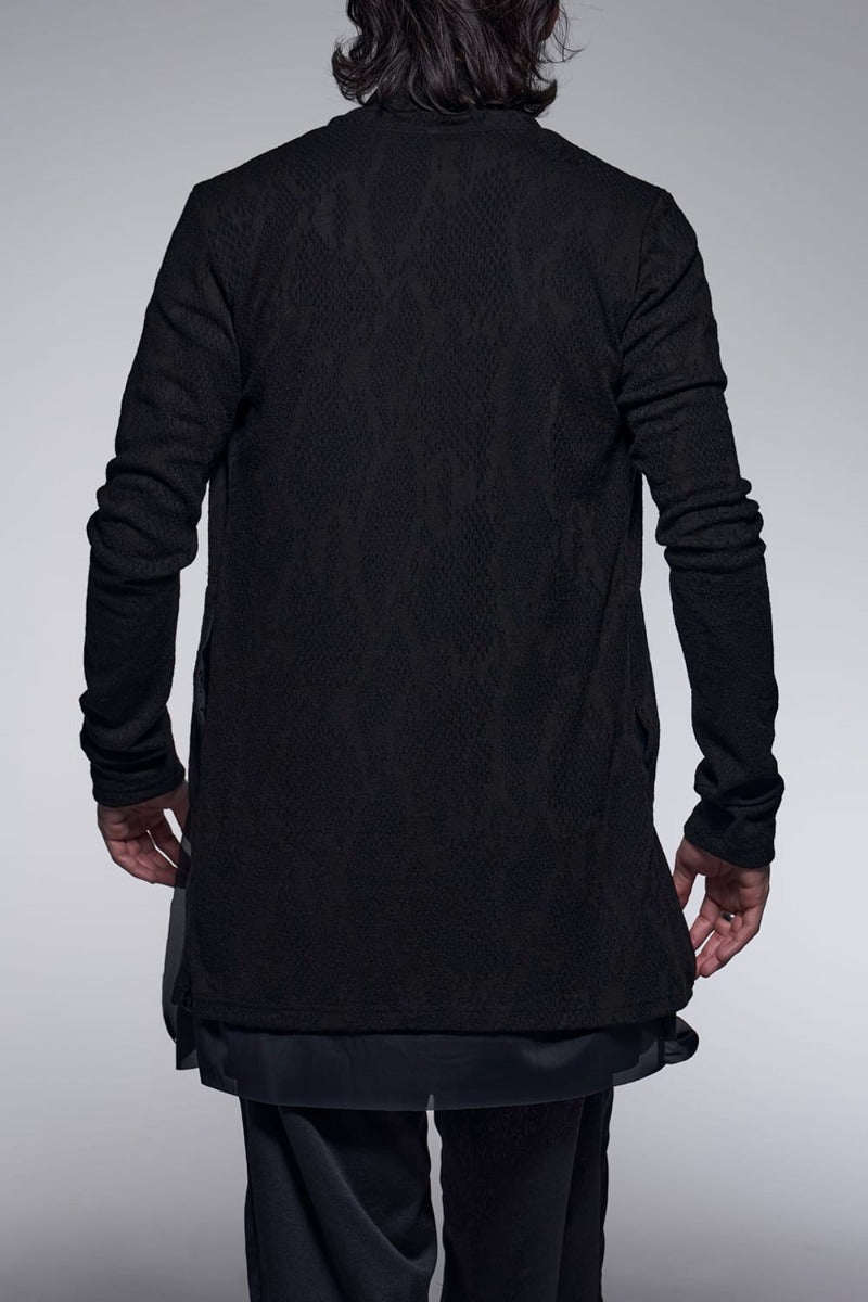 Layered Shawl Cardigan Black&Black