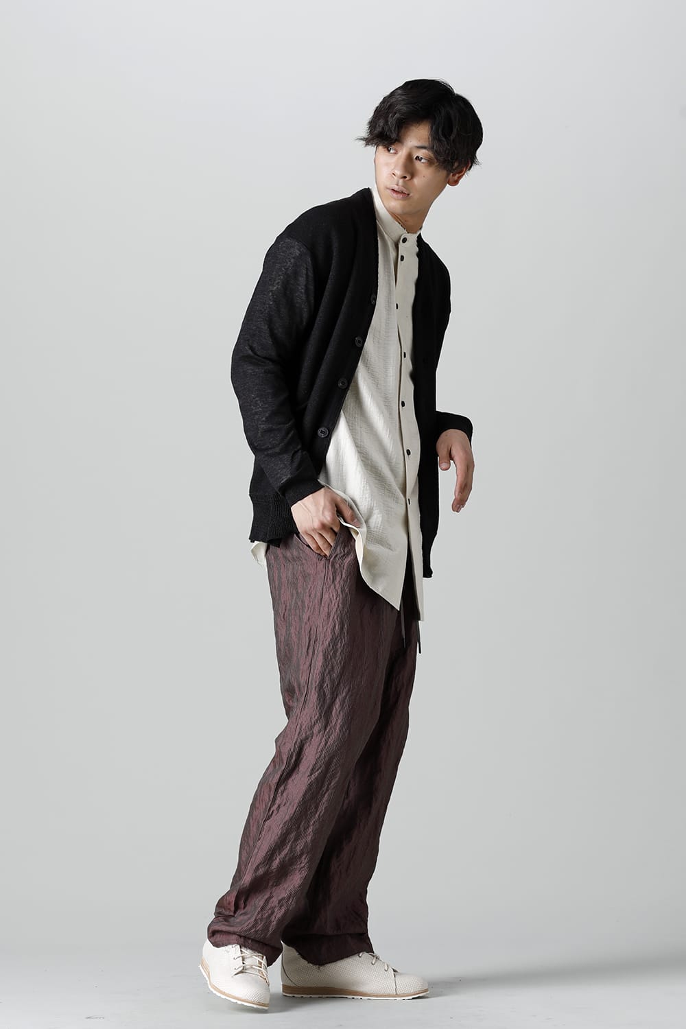 Knit cardigan linen nylon combination