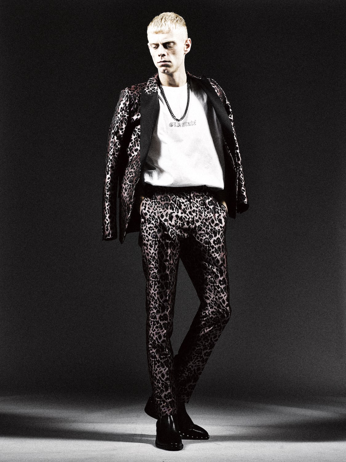 Leopard jacquard slacks Pink × Black