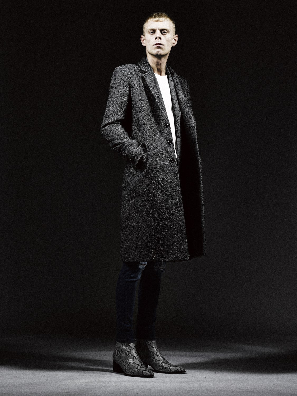 Loop yarn melange herringbone chesterfield coat