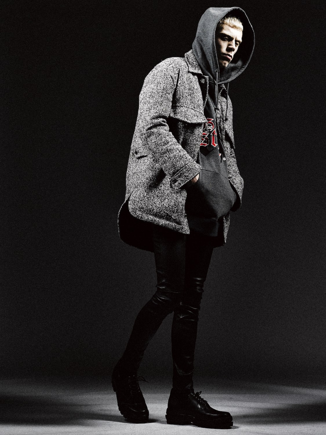 Melange metallic tweed outer shirt