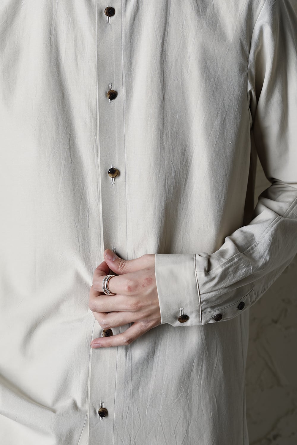 Shirt silk/cotton broad sandblast finish Light Beige