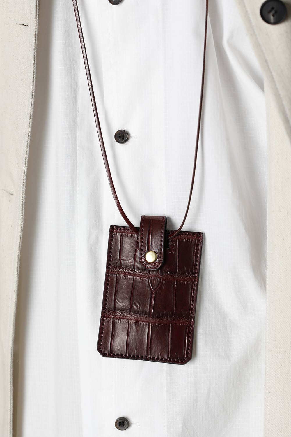 スライドカードケース - クロコダイル ボルドー