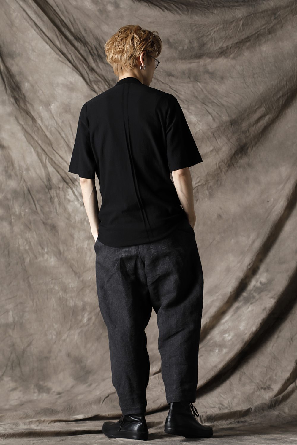 Knit mockneck short sleeve high twist cotton Black