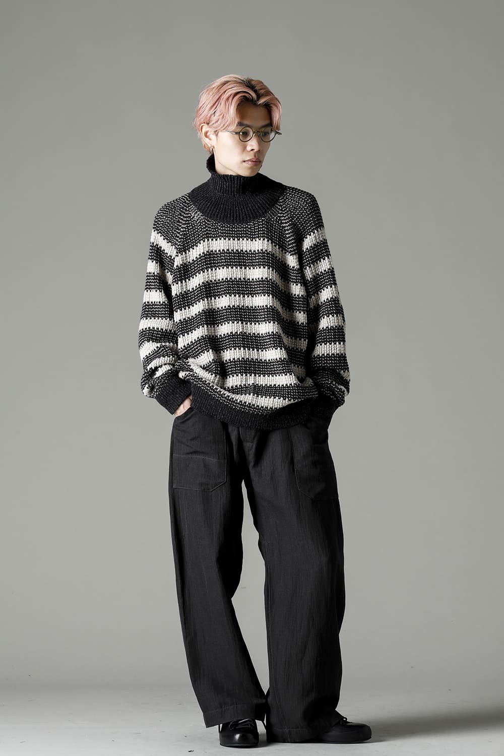 KNIT#57 BLACK MELE/NATURAL STRIPE