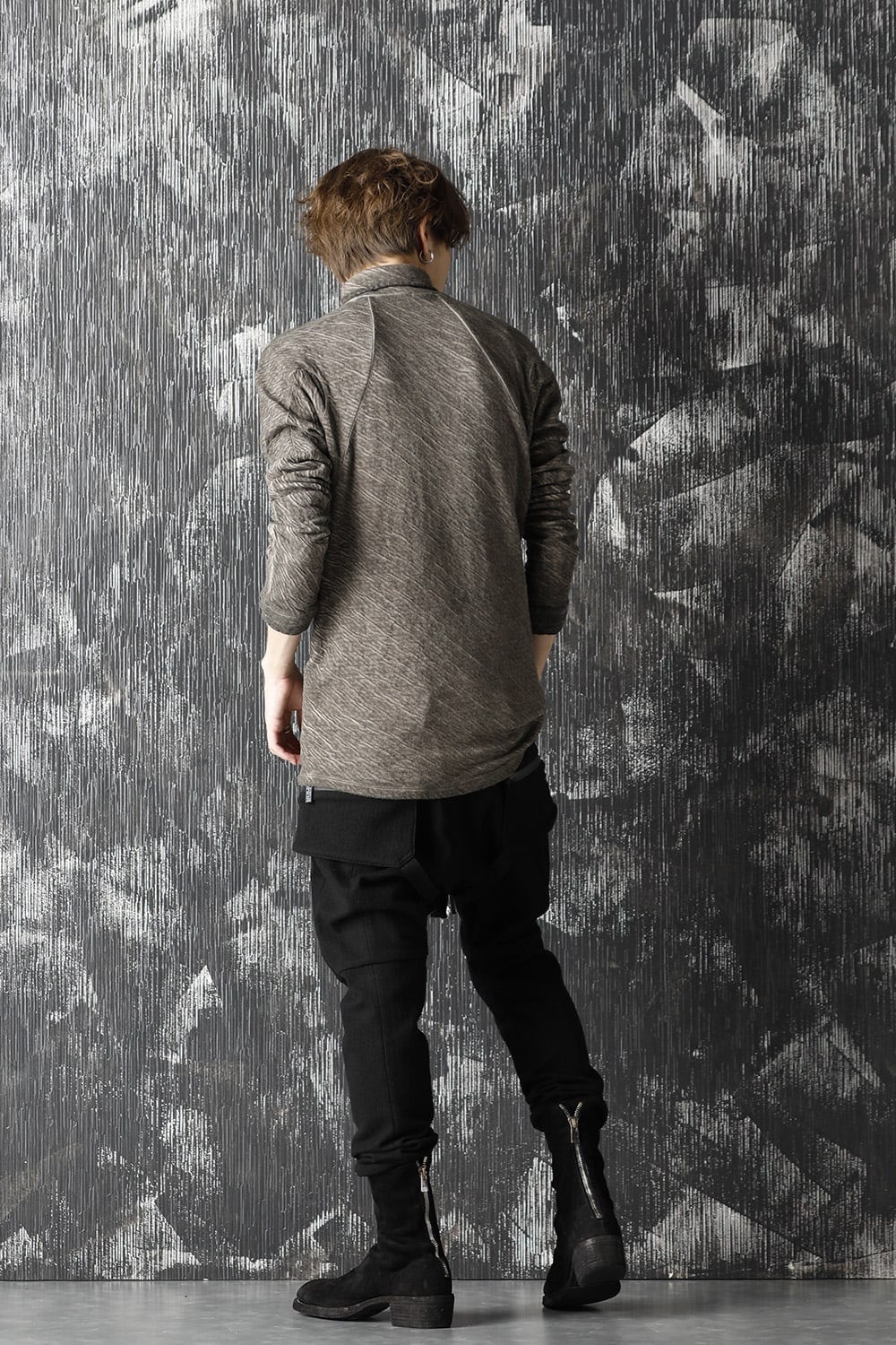 接結コットン×ウールジャージー ハイネックロングスリーブTシャツ グレー