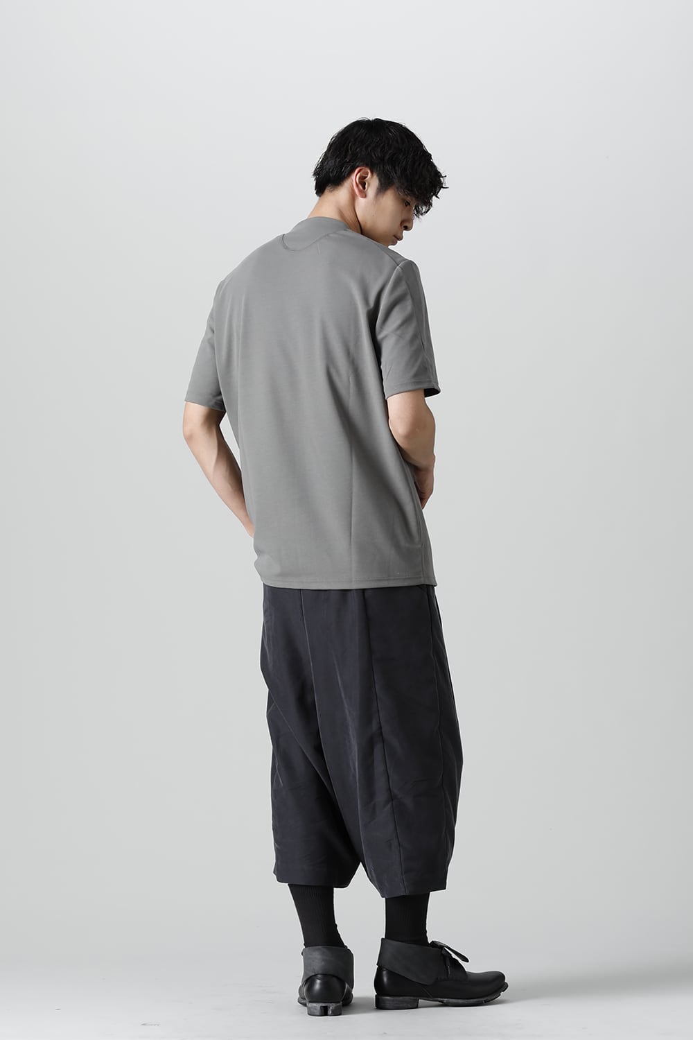 Baggy cropped pants rayon/polyester poplin Black