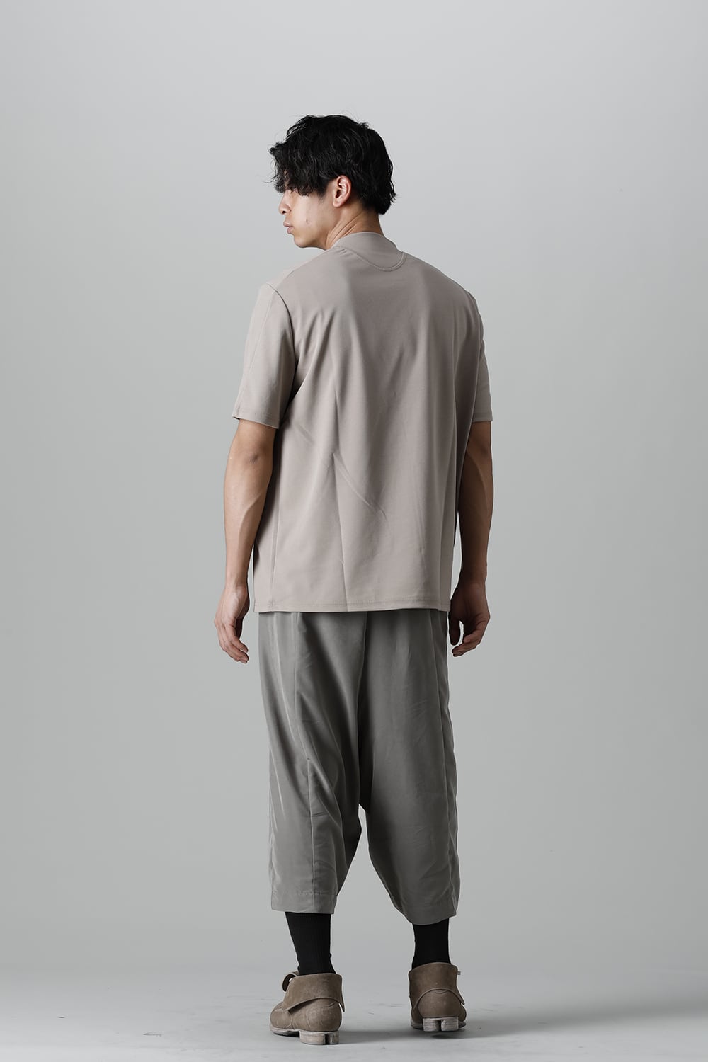 Baggy cropped pants rayon/polyester poplin Olive
