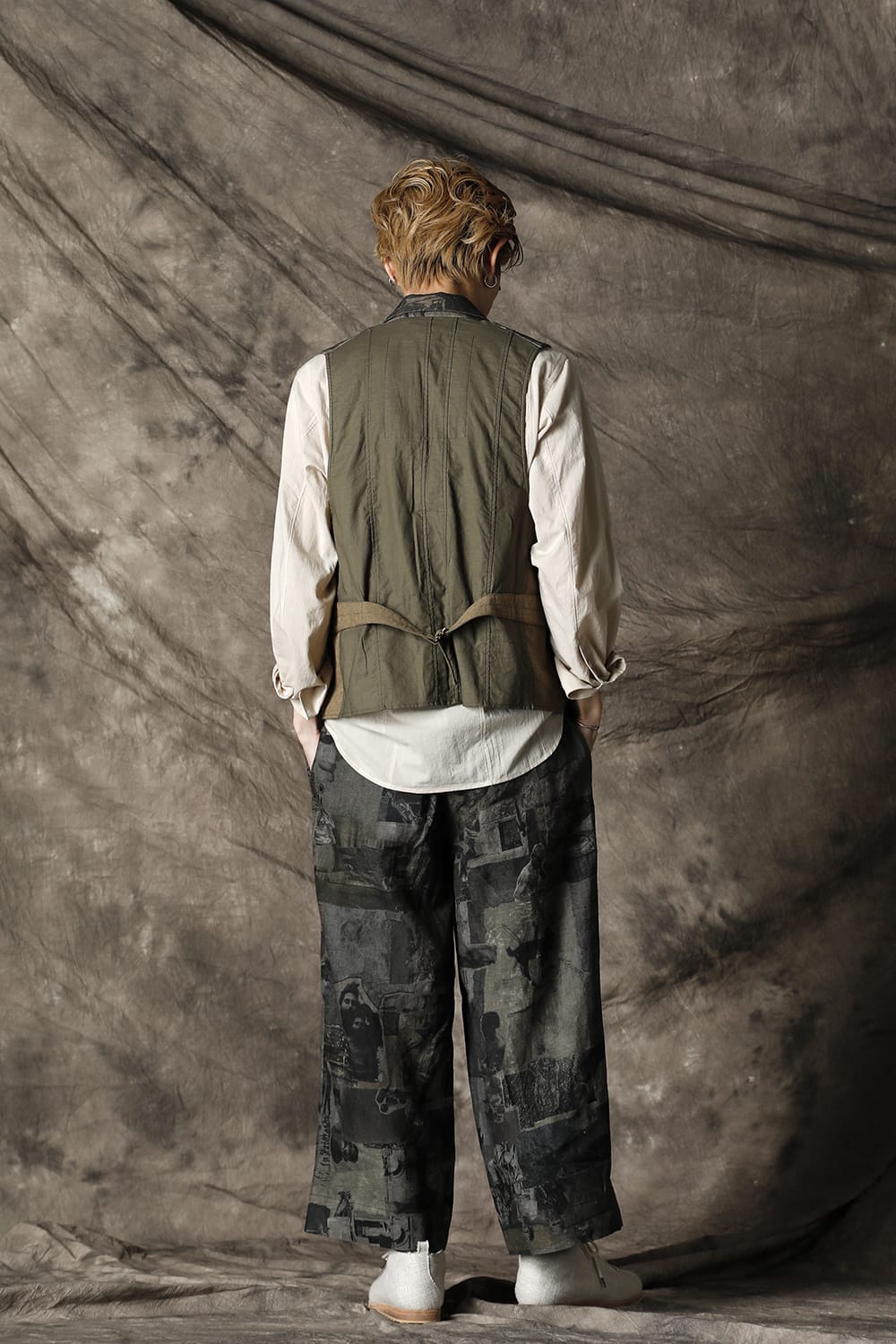 ダブルブレステッド ベスト グレーグリーンピグメント