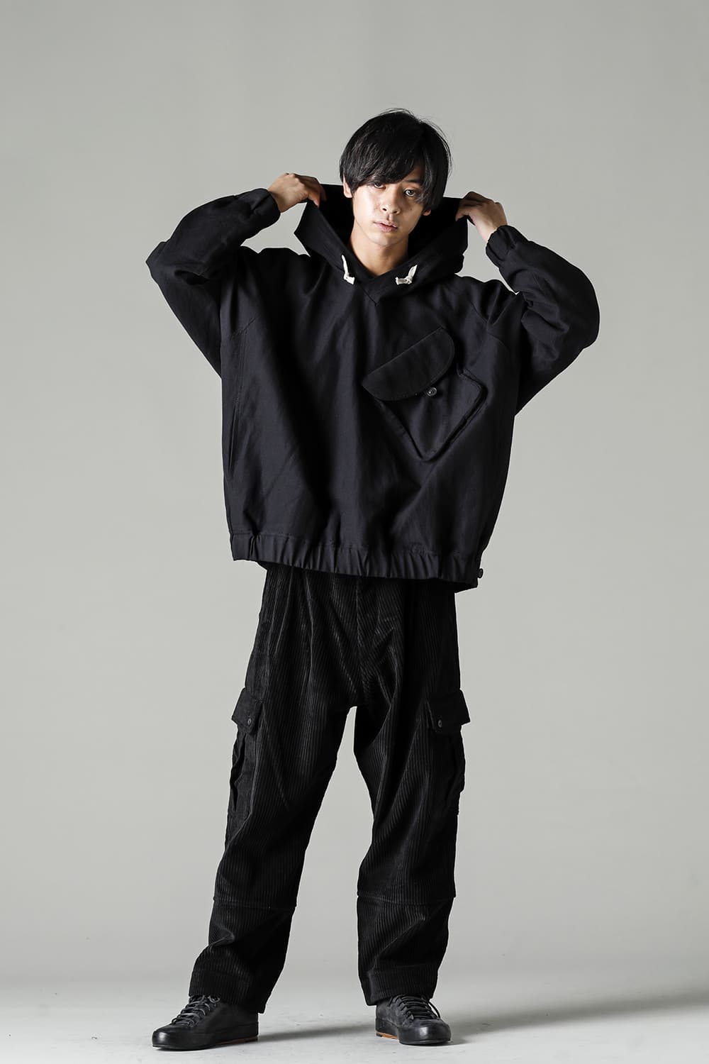 HOODED P/O JACKET Wool Flax Twill Black