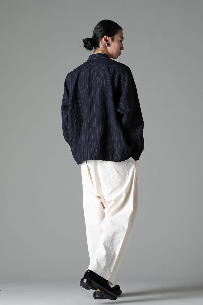 BOMBER SHIRT Fine Striped Cloth Navy