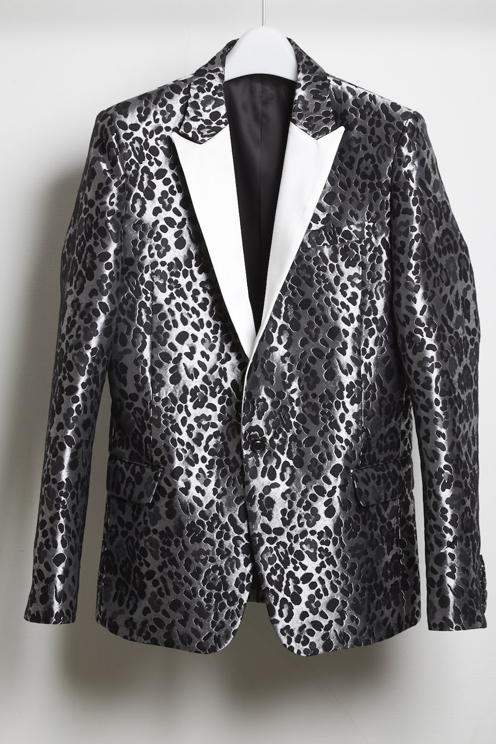 Leopard jacquard 1B jacket Silver × Black