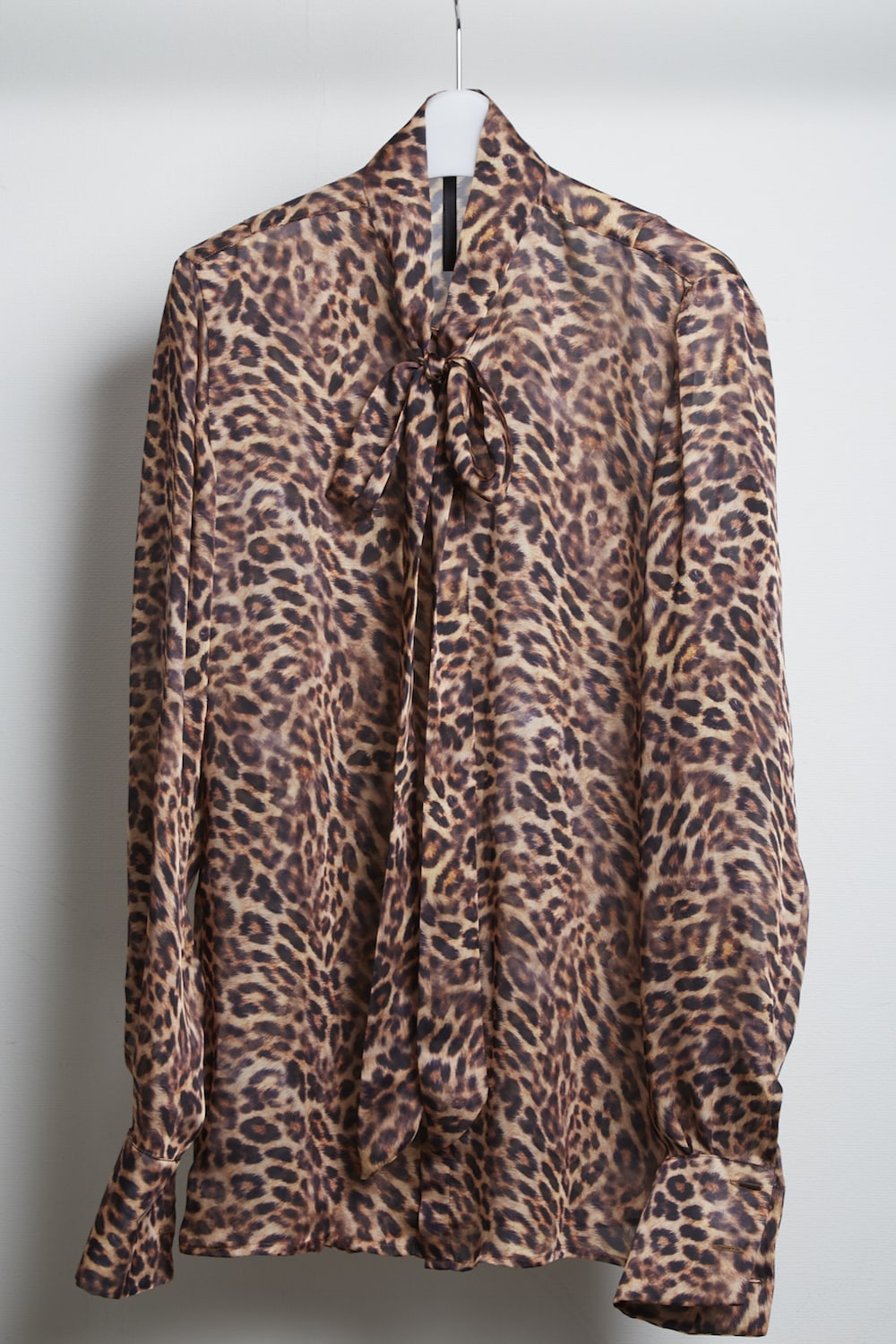 Light chiffon leopard print tie neck shirt