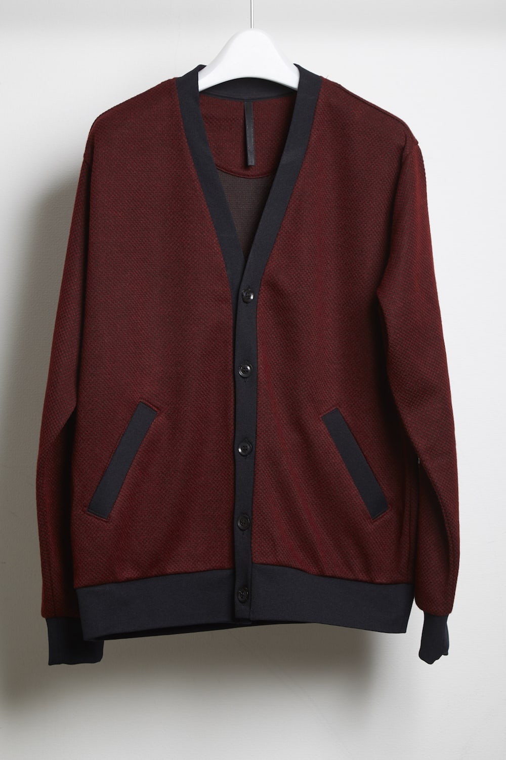 Gingham jacquard cardigan Black × Red