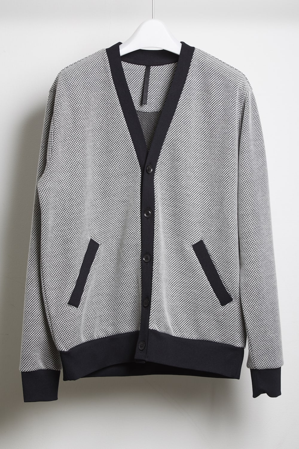 Gingham jacquard cardigan Black × Off White