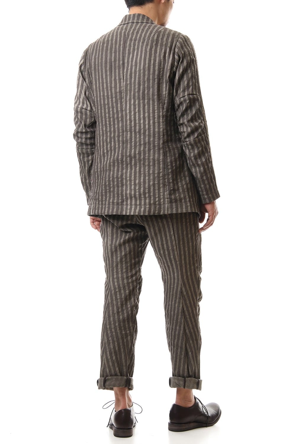 Cropped pants Cotton ramie stripe