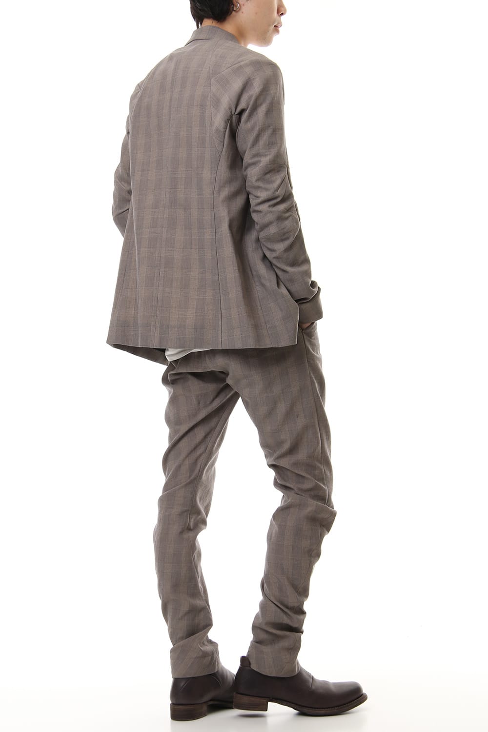 スリム パンツ コットン グレンチェック - Beige