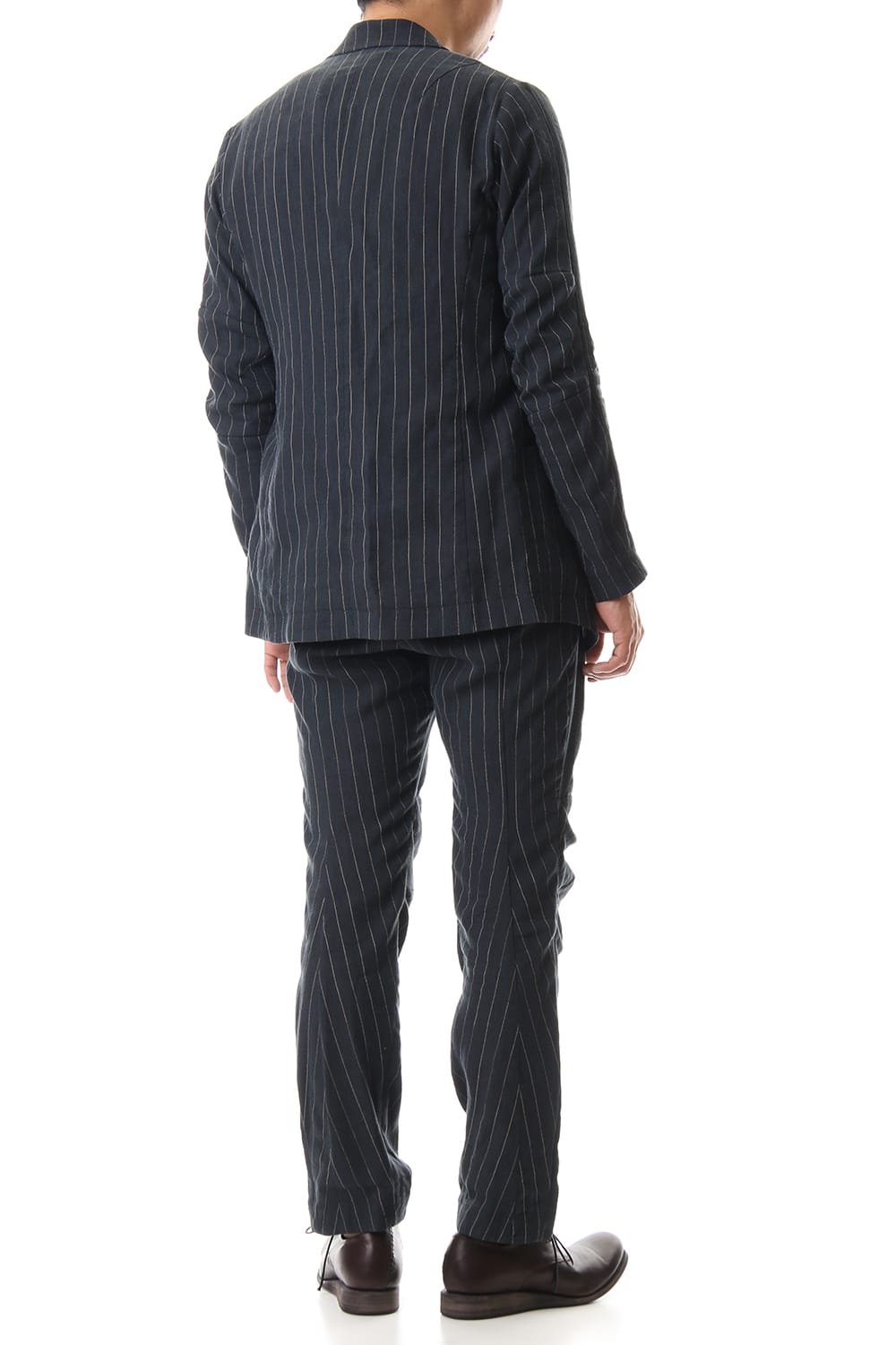 Cropped pants Linen viscose stripe Dark Navy