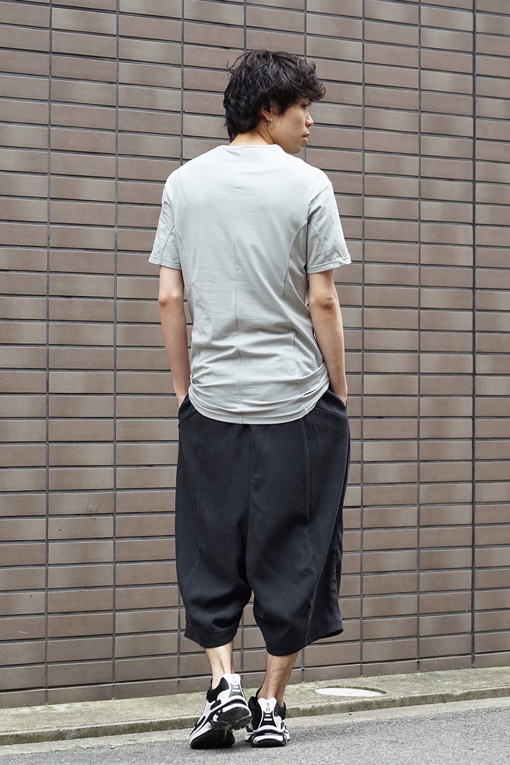 Cropped Wide Pants Silk Herringbone Sand Blast Finish - Black