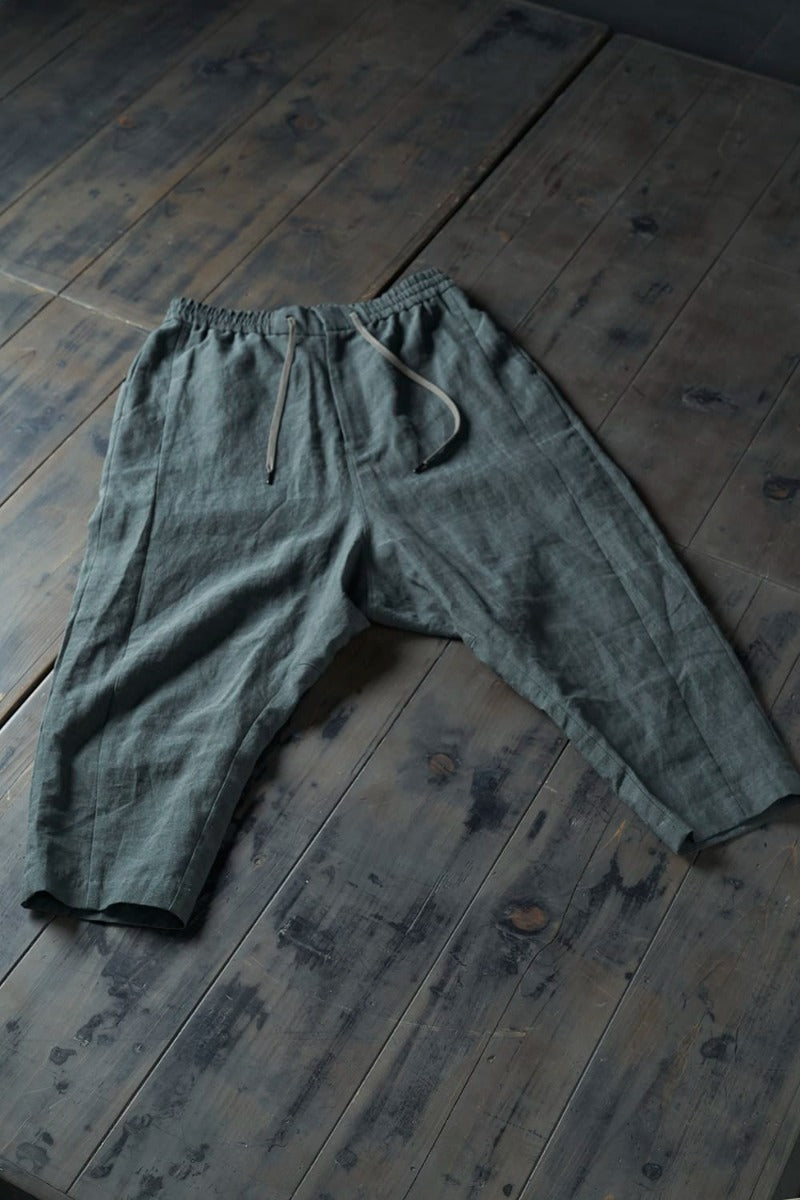 Dropcrotch cropped pants Linen Blue Gray