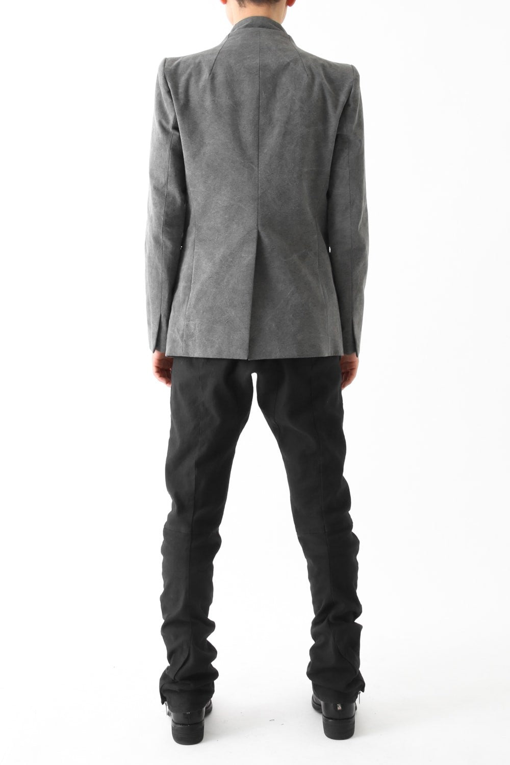 Layered Collarless Tailored Jacket Gray