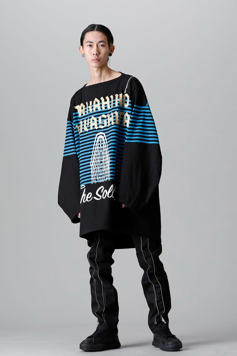 double zip balloon shaped basque shirt Black x L.Blue