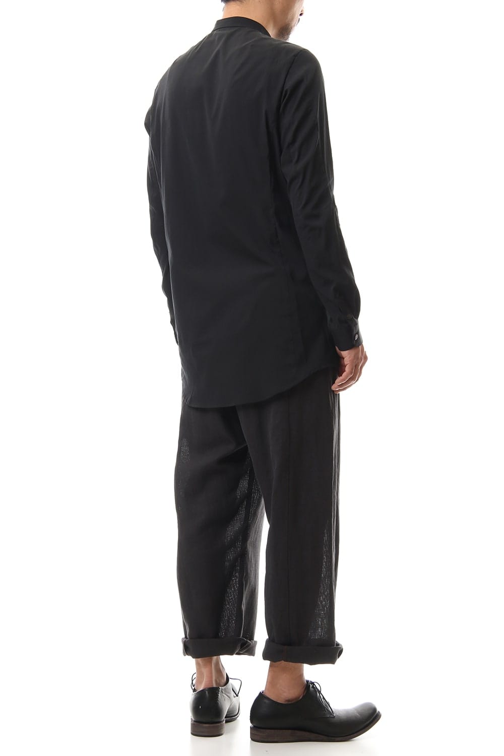 ロング シャツ シルク コットン サンドブラスト Black