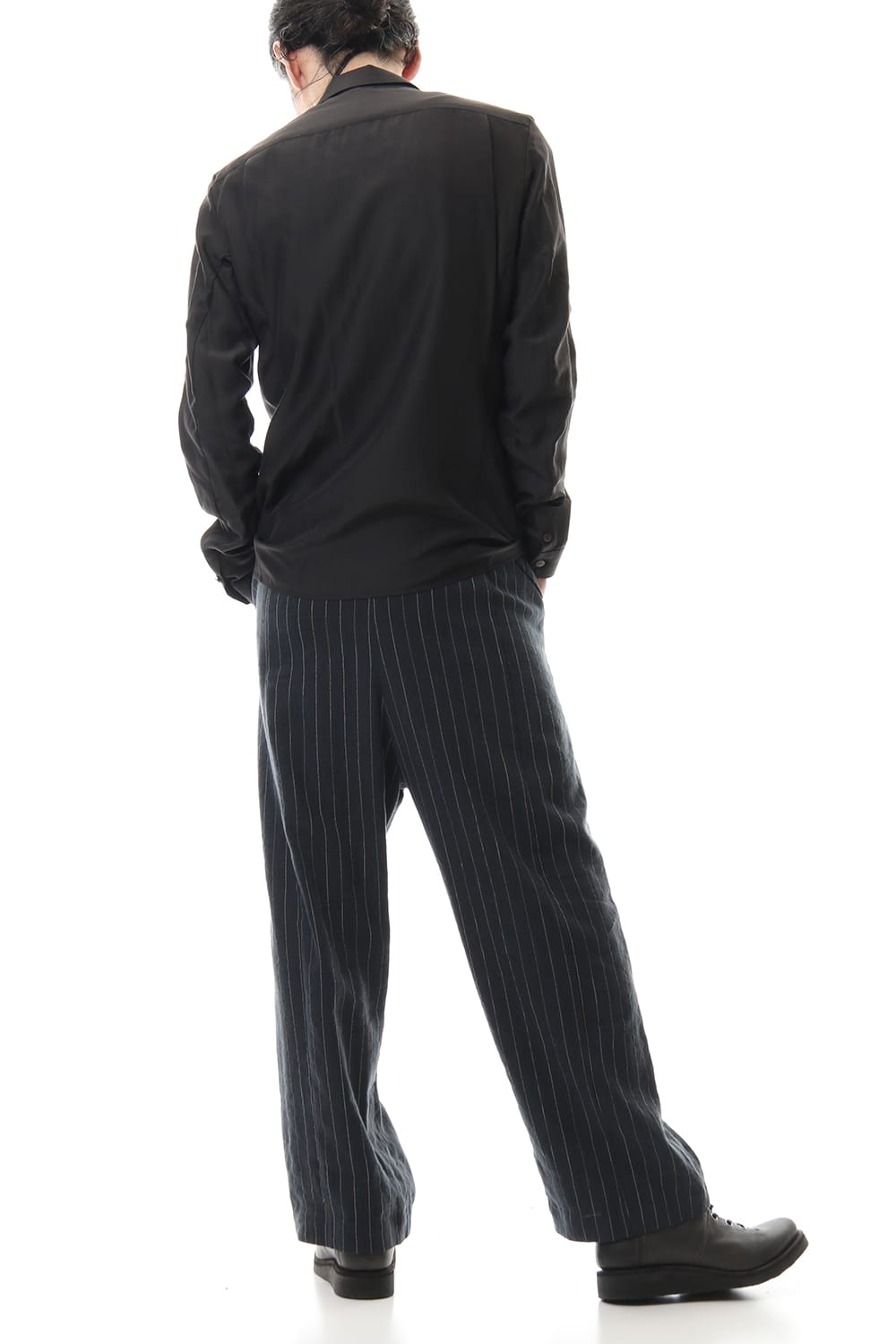 Open collar shirt silk tencel sandblast Charcoal