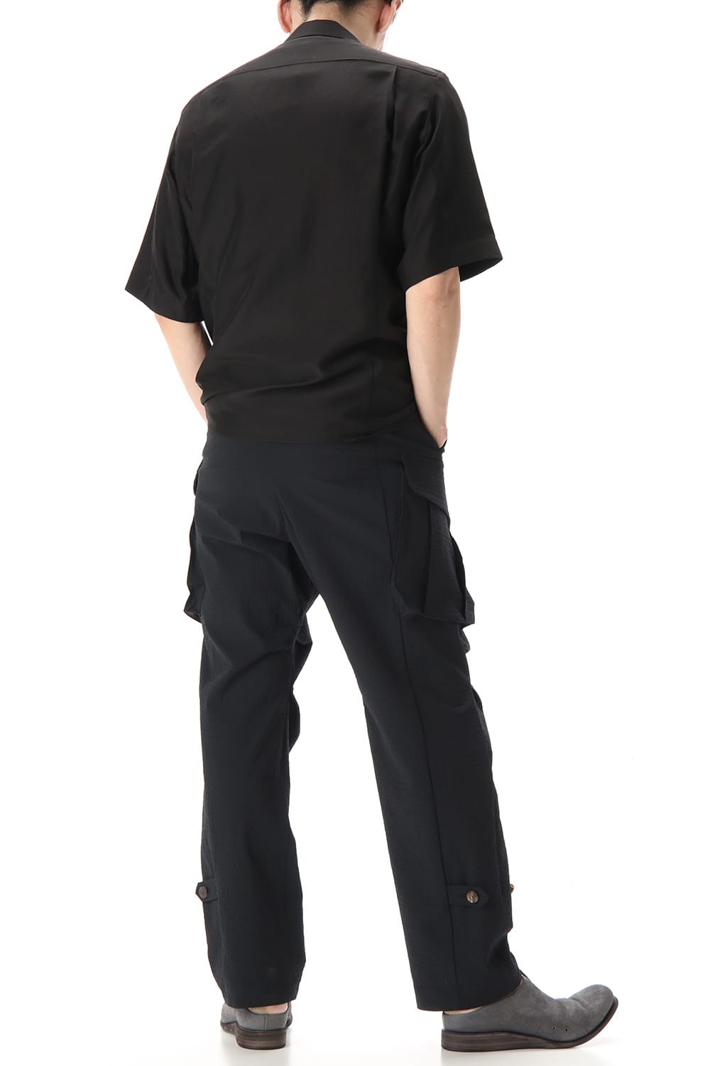 Open collar short sleeve shirt silk tencel sandblast Black