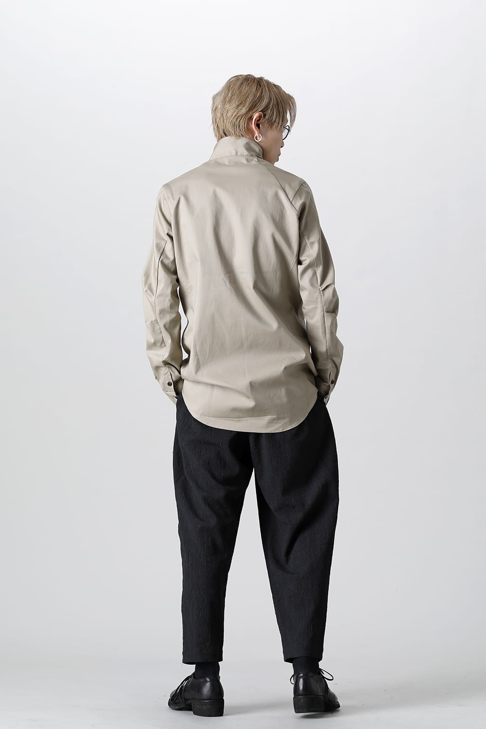 Hight neck shirt 200/2 cotton double weave Beige Gray