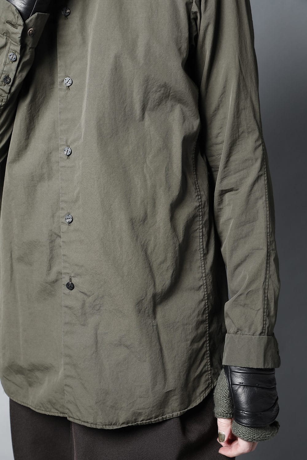 マオカラーシャツ 120/2 フィンクスコットン ダークオリーブ