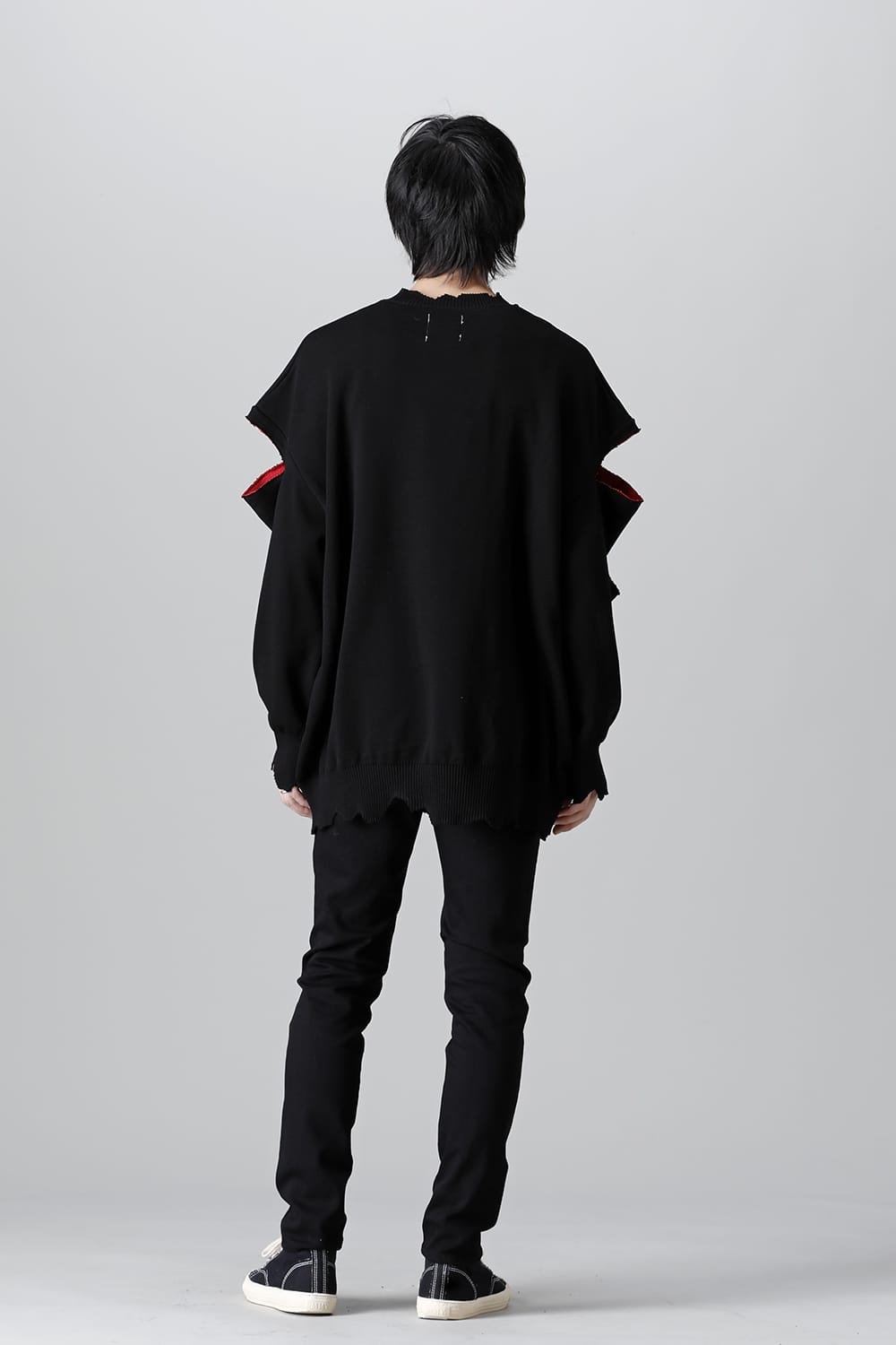 ルーズフィット クルーネックスウェット ジョセフザボ ブラック レッド