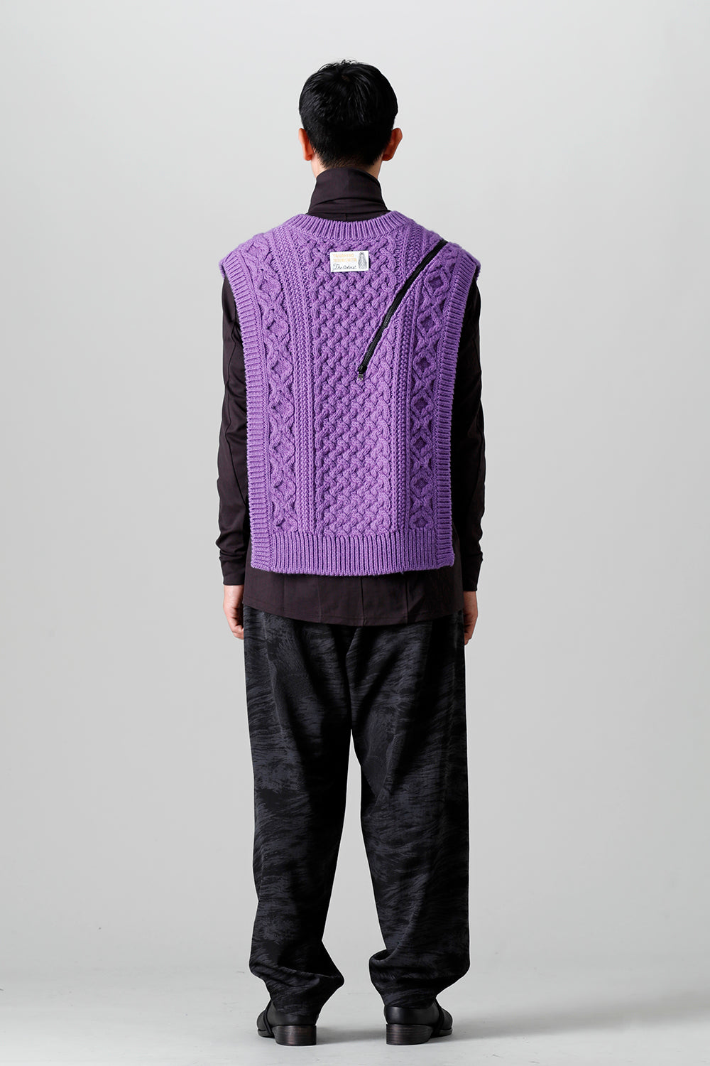 reverse double zip aran pattern vest Purple