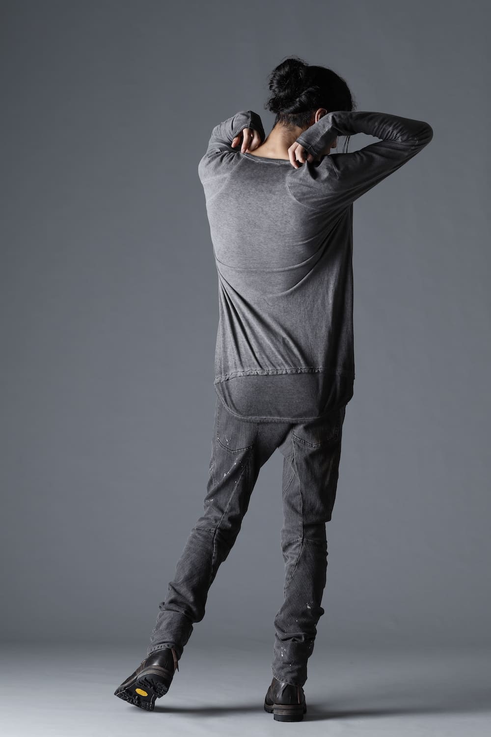 Gradation Cold Dyed Strong Twist Light Cotton Jersey Long Sleeve T-Shirt Mud Brown