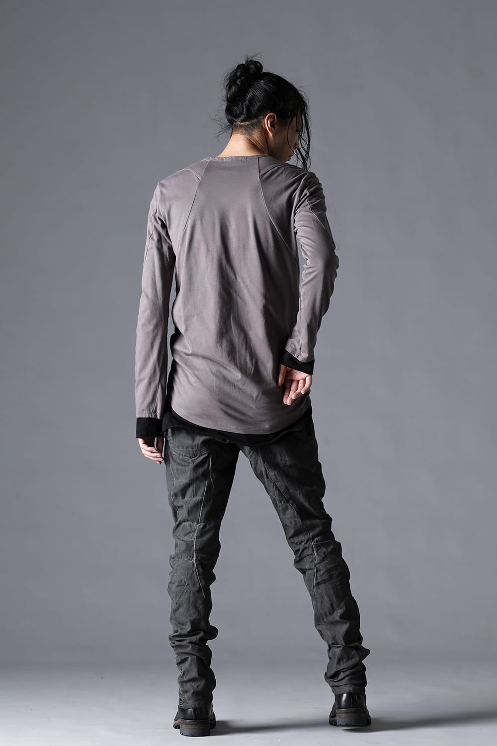 30/- Soft Cotton Jersey Layered Long Sleeve T-Shirt Charcoal