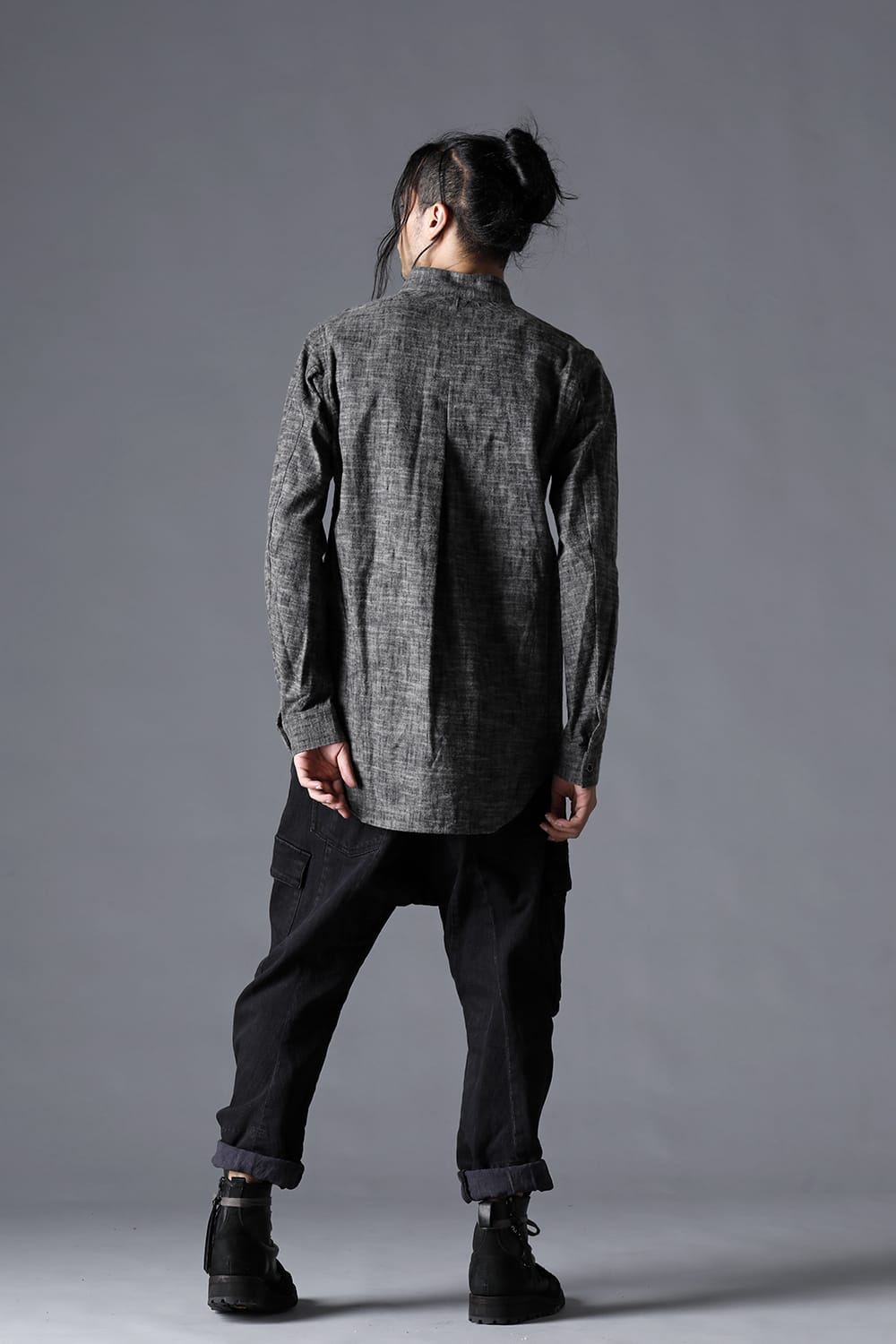 Uneveen Brushing Band Collar Shirt Grege