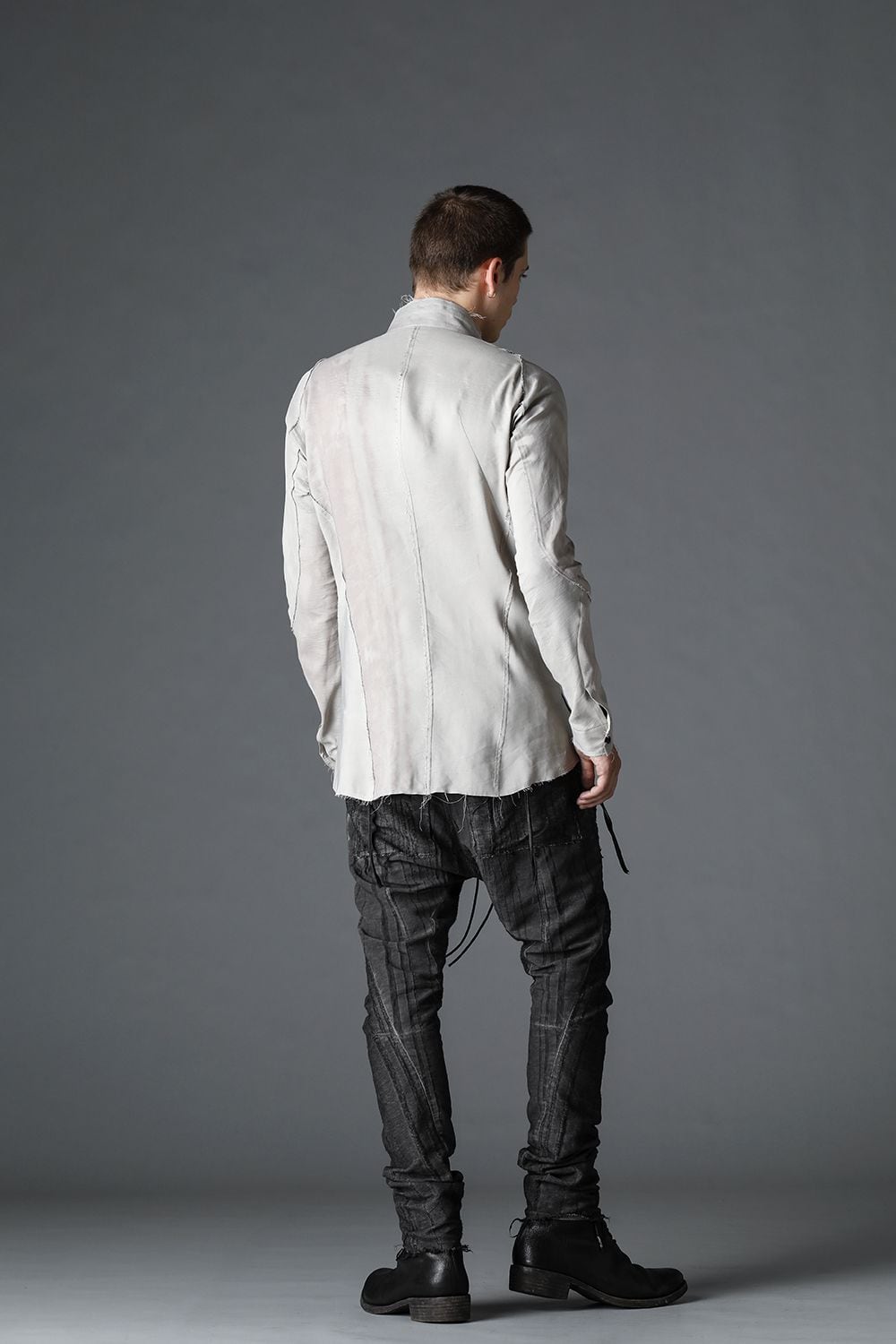 リネン×レーヨンプリントバンドカラーシャツ Dusty White