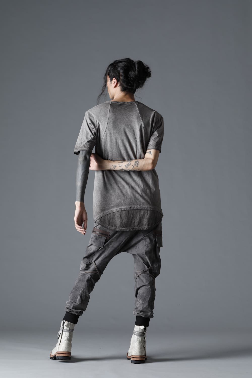 Gradation Cold Dyed Strong Twist Light Cotton Jersey Short Sleeve T-Shirt Gray